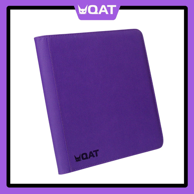 QAT Premium 12-Pocket Card Binder.  Leather material with zipper closure.  Side loading.