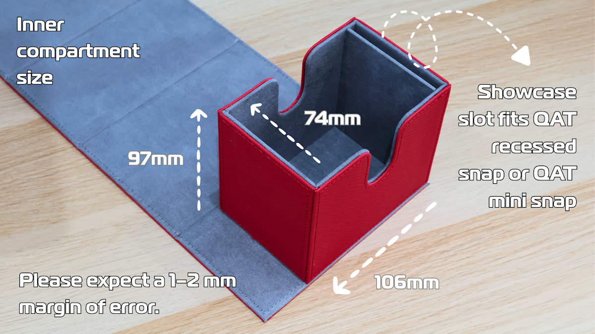 QAT Showcase Gearbox XL. Includes dice compartment and 1 recessed snap. For 100 triple sleeved cards