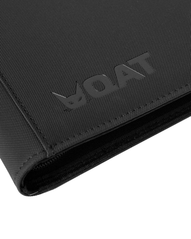 QAT Premium 12-Pocket Card Binder.  Leather material with zipper closure.  Side loading.