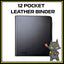 QAT Premium 12-Pocket Card Binder.  Leather material with zipper closure.  Side loading.