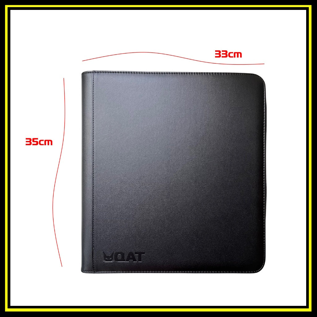 QAT Premium 12-Pocket Card Binder.  Leather material with zipper closure.  Side loading.