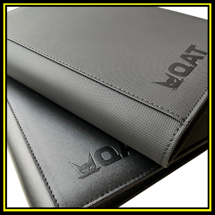 QAT Premium 12-Pocket Card Binder.  Leather material with zipper closure.  Side loading.