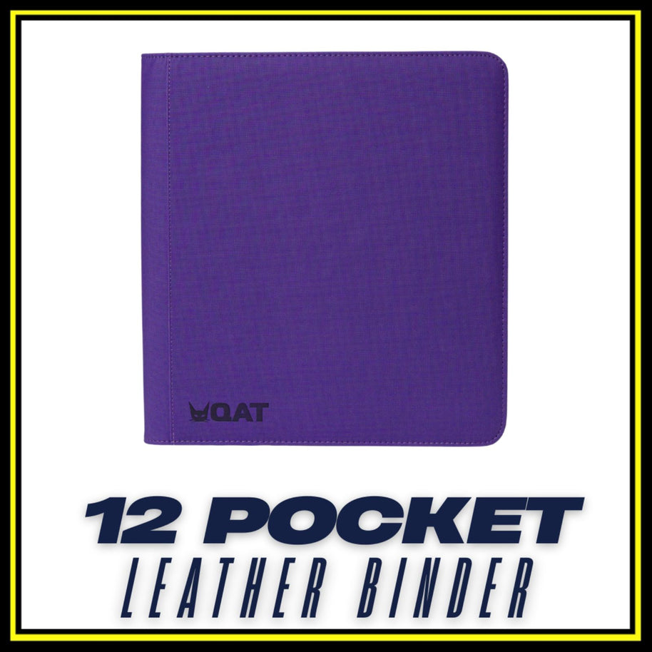 QAT Premium 12-Pocket Card Binder.  Leather material with zipper closure.  Side loading.